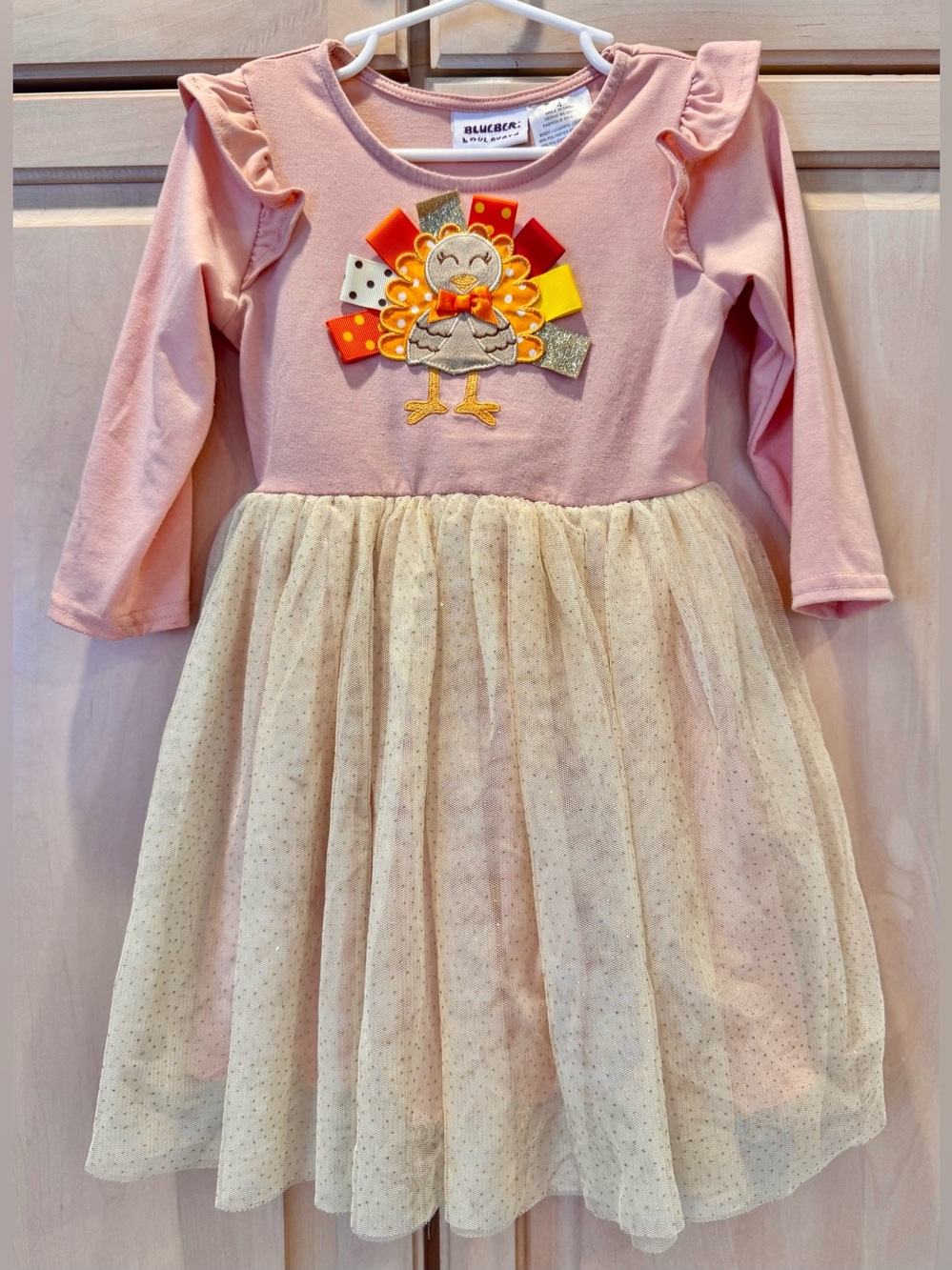 Blueberi Boulevard Thanksgiving Dress with Turkey Appliqué